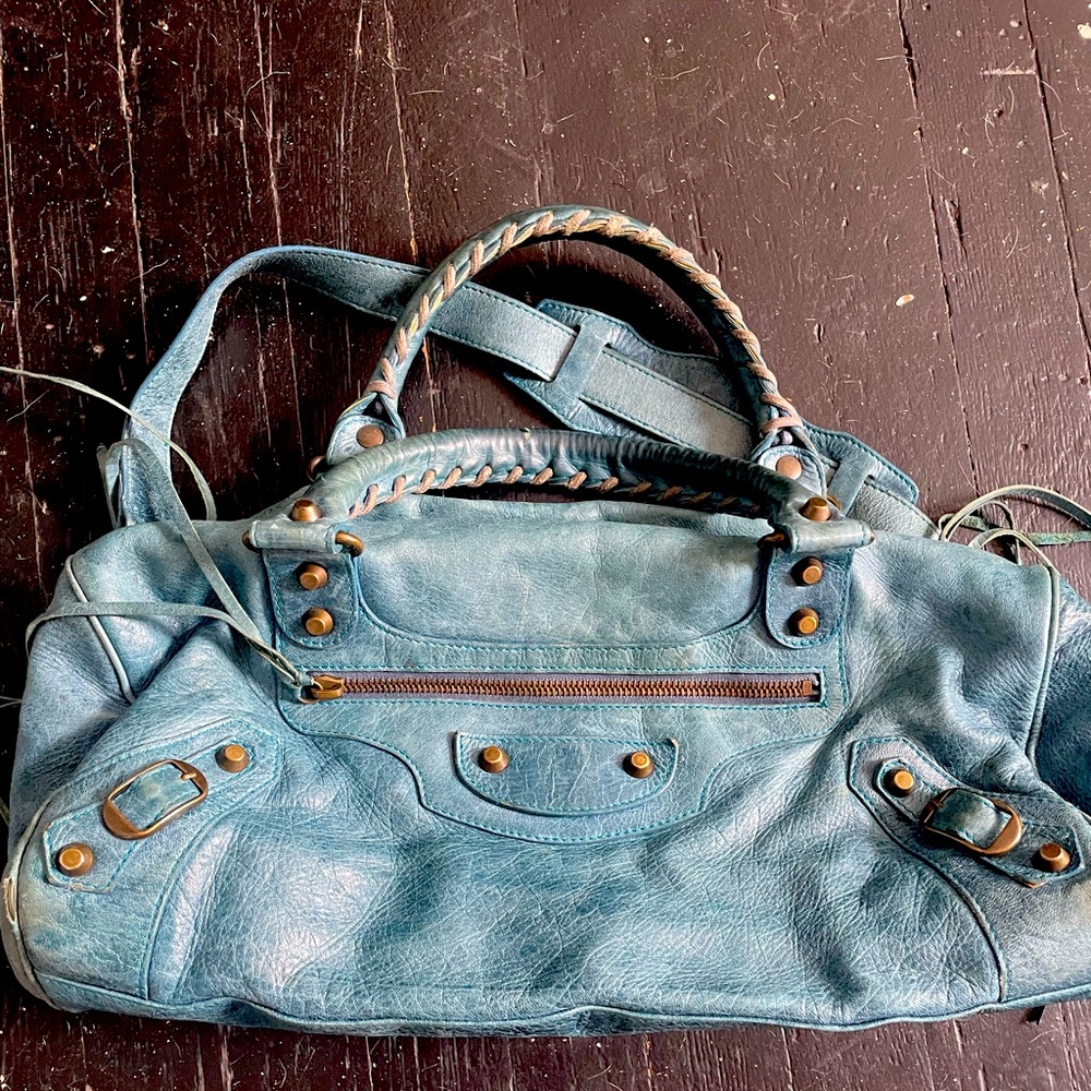 Authentic Balenciaga Twiggy leather Bag Moto Classic blue